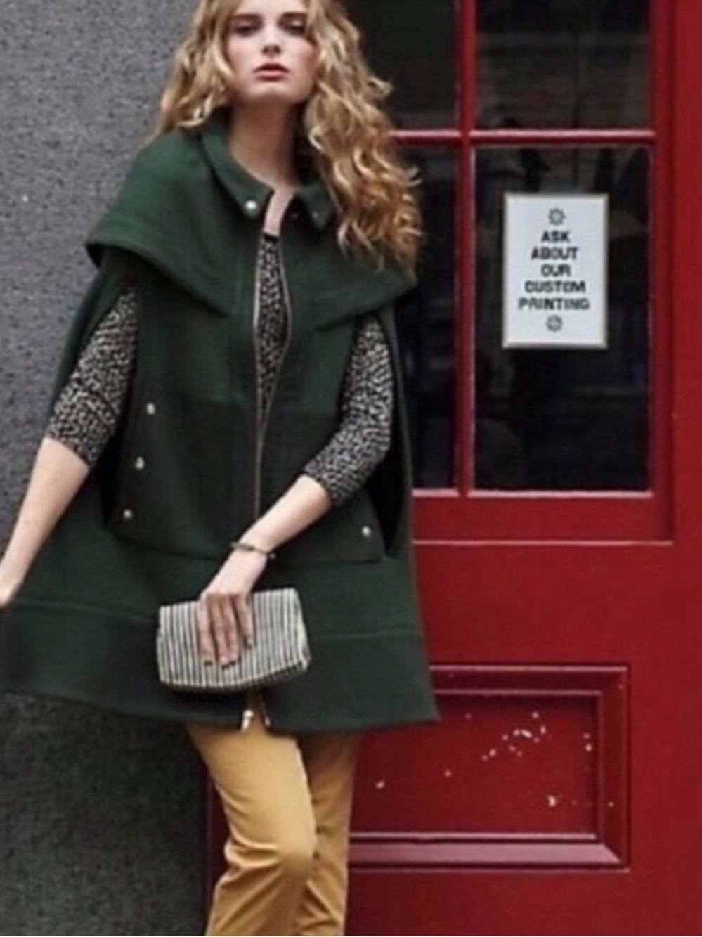 Anthropologie Madchen “fatigue finery” Olive Green Zip-Front Cape Coat